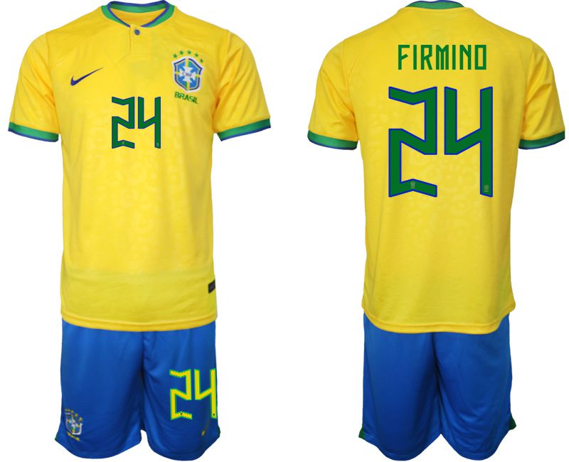 Men 2022 World Cup National Team Brazil home yellow #24 Soccer Jerseys